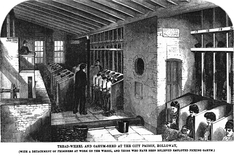 d0045 Male Prisioners in Numbered Tread-Mill Sheds and Picking Oakum Mayhew